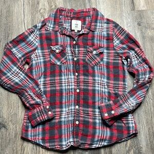 I Love H81 Los Angeles Women’s Plaid Long Sleeved Button Down Shirt, size Large